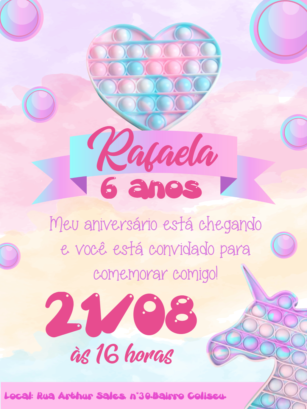 Convite de Aniversário Pop It Fidget Toys para Editar Convite de Aniversário Pop It Fidget Toys para Editar