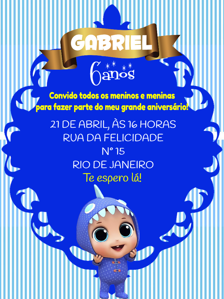 Convite Aniversário Bebê Tubarão Azul para Editar Online Convite Aniversário Bebê Tubarão Azul para Editar Online