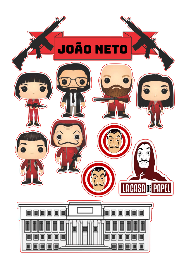 Topo de Bolo La Casa de Papel com Personagens para Editar Topo de Bolo La Casa de Papel com Personagens para Editar
