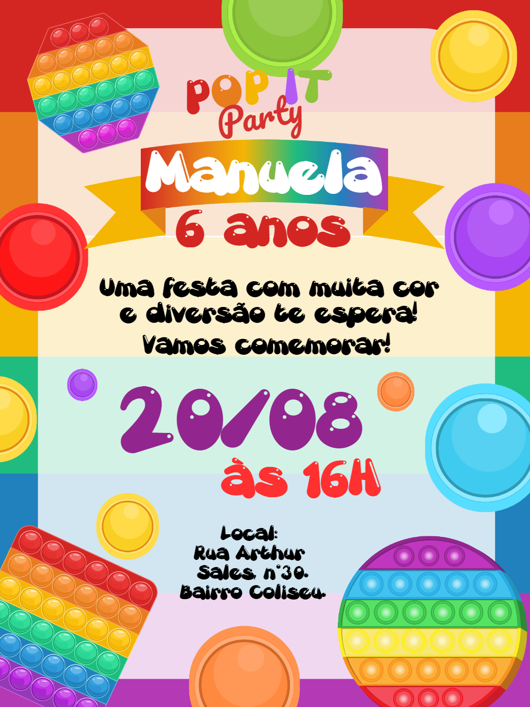 Convite de Aniversário Pop It Colorido para Editar Online Convite de Aniversário Pop It Colorido para Editar Online