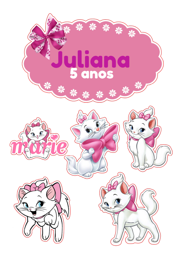 Topo de Bolo Gatinha Marie Editável para Aniversário Topo de Bolo Gatinha Marie Editável para Aniversário