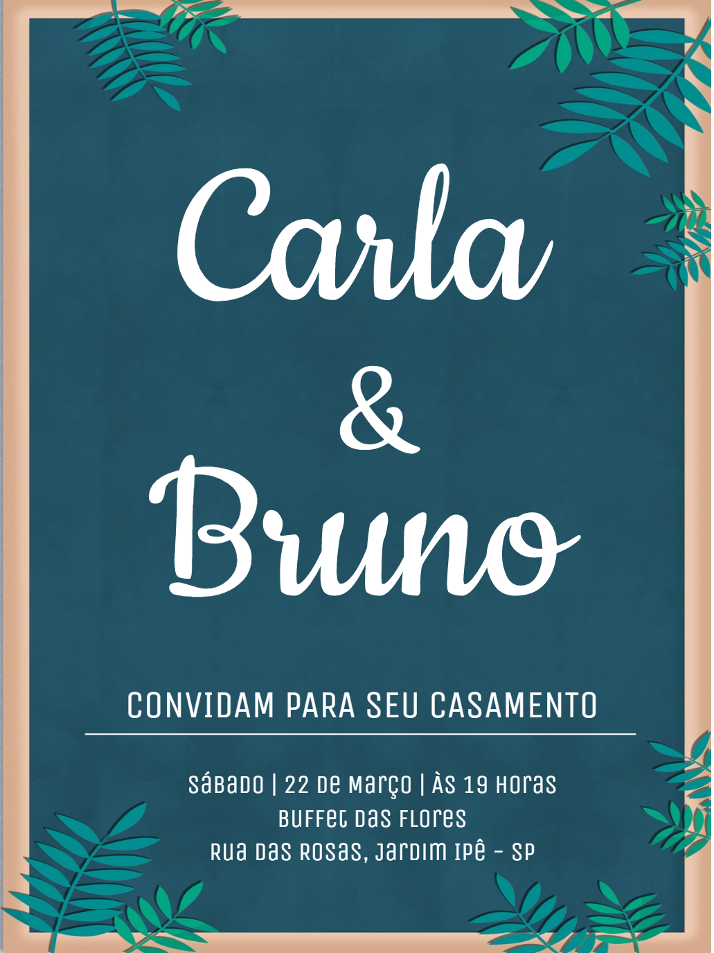 Convite de Casamento com Folhagens para Editar Online Convite de Casamento com Folhagens para Editar Online