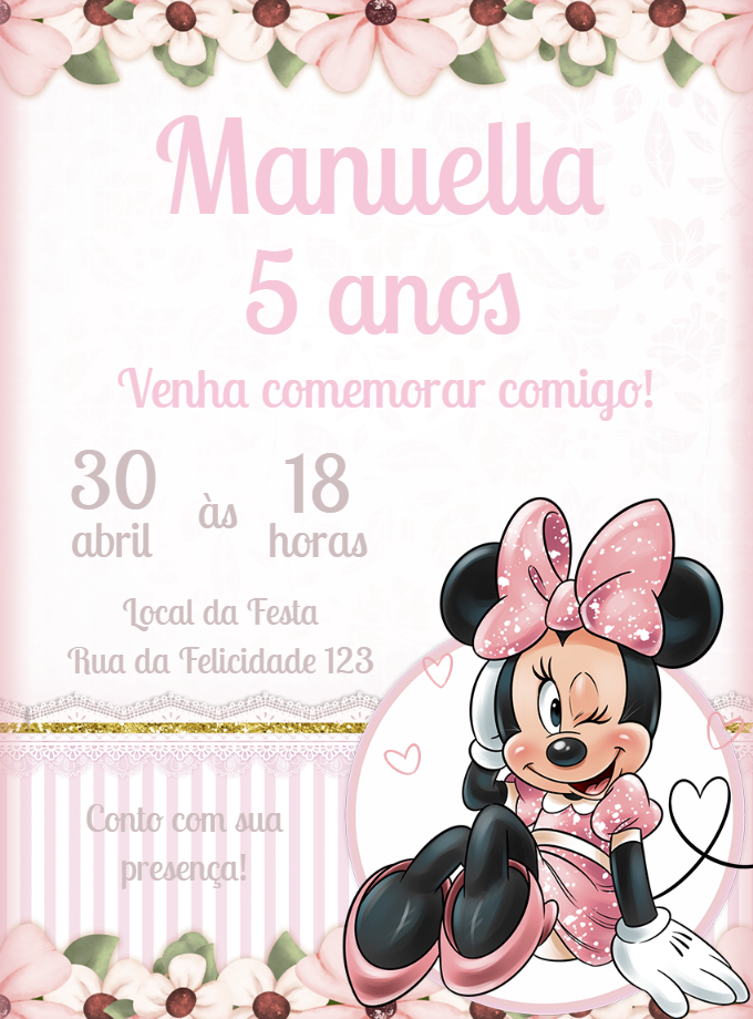 Convite de Aniversário Minnie Rosa para Editar Online Convite de Aniversário Minnie Rosa para Editar Online