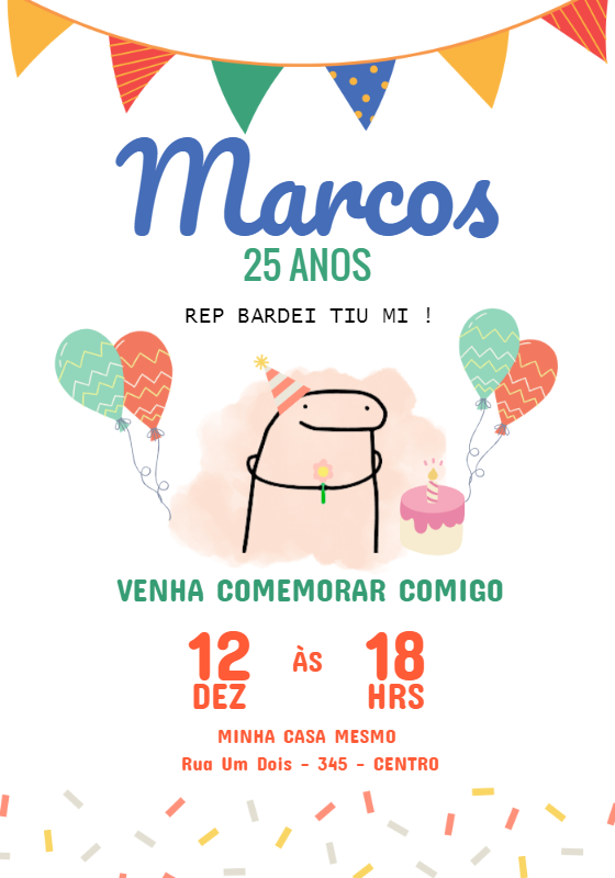 Convite de Aniversário Flork Meme para Editar Online