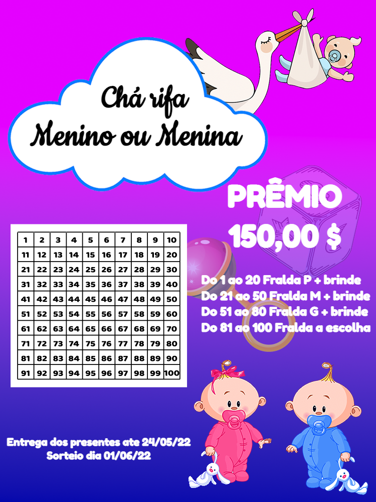 Cartela Chá Rifa Menino ou Menina para Editar Online Cartela Chá Rifa Menino ou Menina para Editar Online