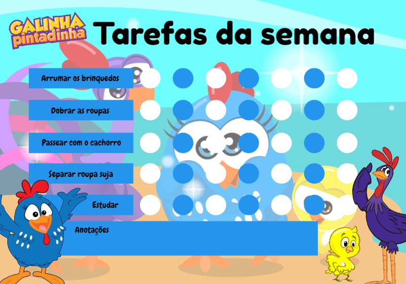 Quadro de Tarefas Galinha Pintadinha para Editar Online e Imprimir Quadro de Tarefas Galinha Pintadinha para Editar Online e Imprimir