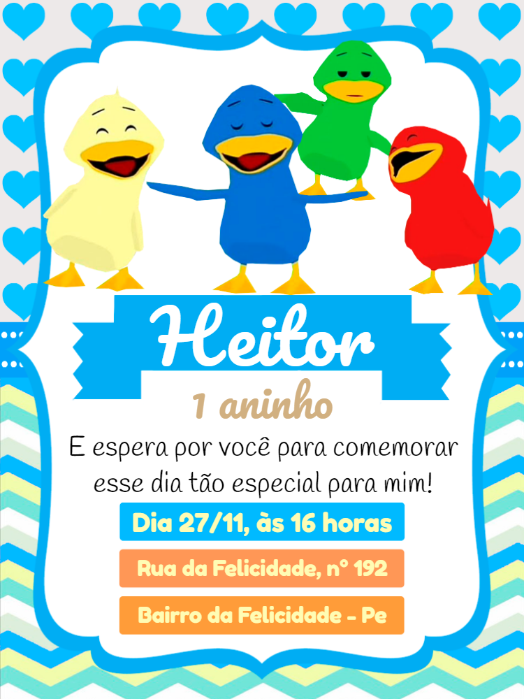 Convite de Aniversário Patinhos Coloridos para Editar Online Convite de Aniversário Patinhos Coloridos para Editar Online