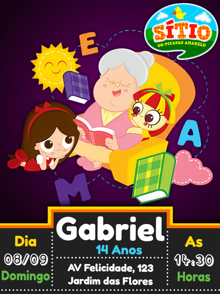 Convite Aniversário Sítio do Picapau Amarelo para Editar Online