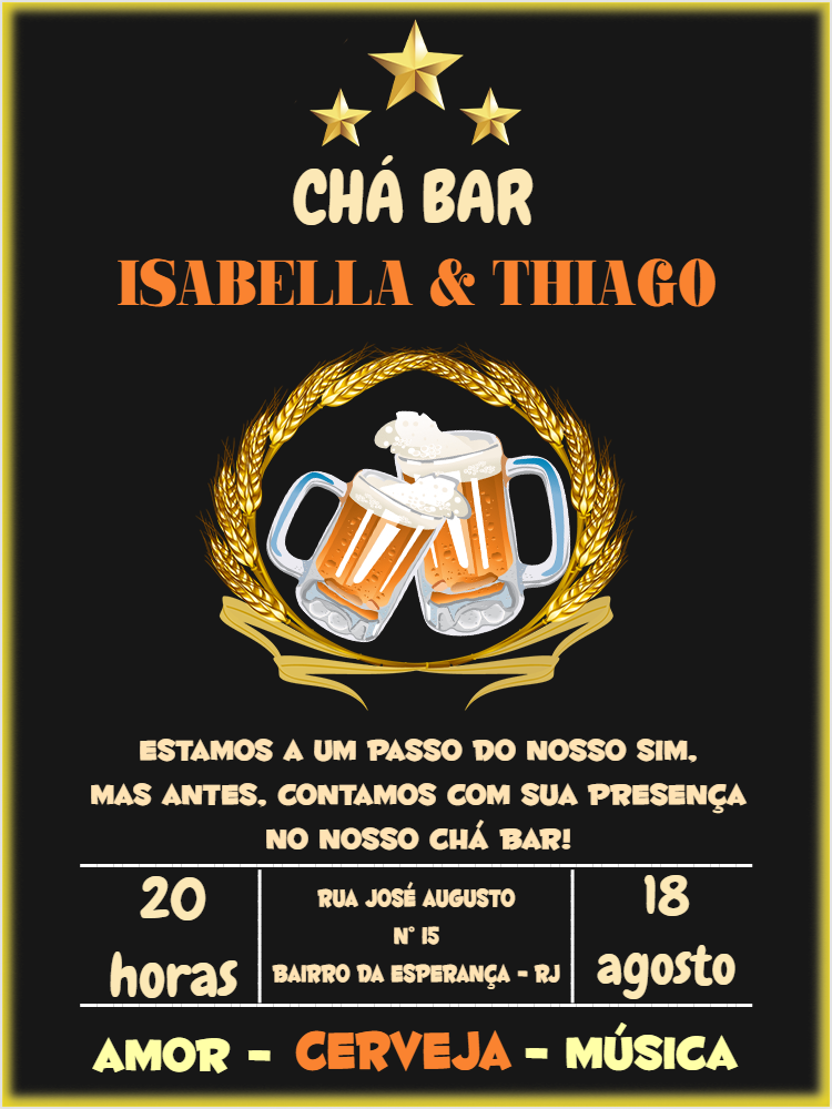 Convite Chá Bar Boteco com Cerveja para Editar Online Convite Chá Bar Boteco com Cerveja para Editar Online