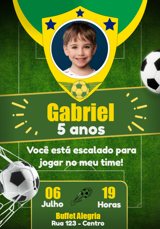 Convite Aniversário Futebol com Foto para Editar Online Convite Aniversário Futebol com Foto para Editar Online