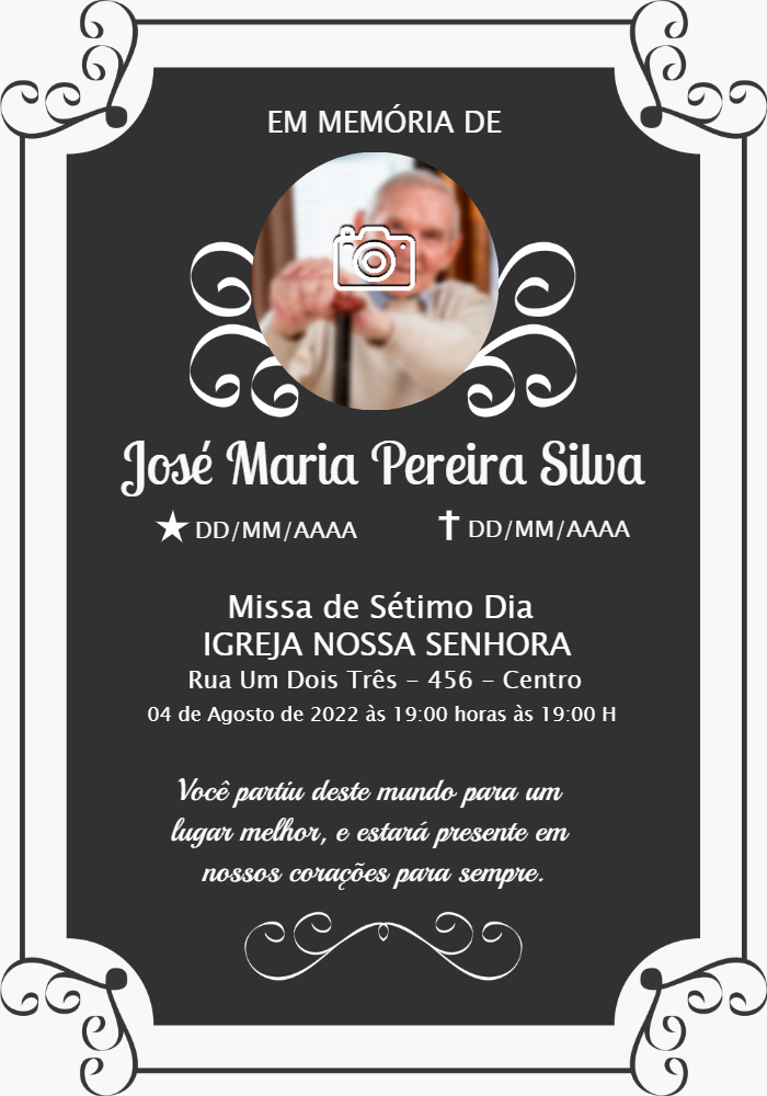 Convite de Missa de Sétimo Dia com Foto para Editar Online Convite de Missa de Sétimo Dia com Foto para Editar Online