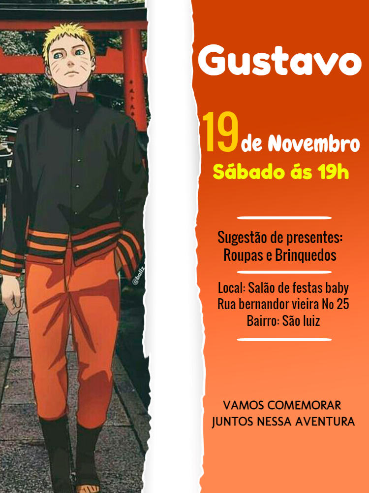 Convite de Aniversário Naruto para Editar Online e Imprimir