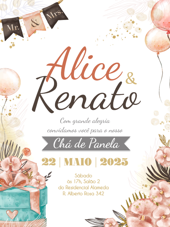 Convite Chá de Panela Floral Aquarela para Editar Online Convite Chá de Panela Floral Aquarela para Editar Online