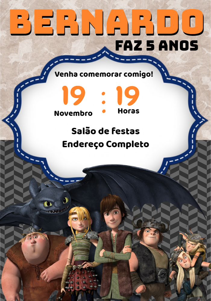 Convite Aniversário Como Treinar o Seu Dragão para Editar Online Convite Aniversário Como Treinar o Seu Dragão para Editar Online