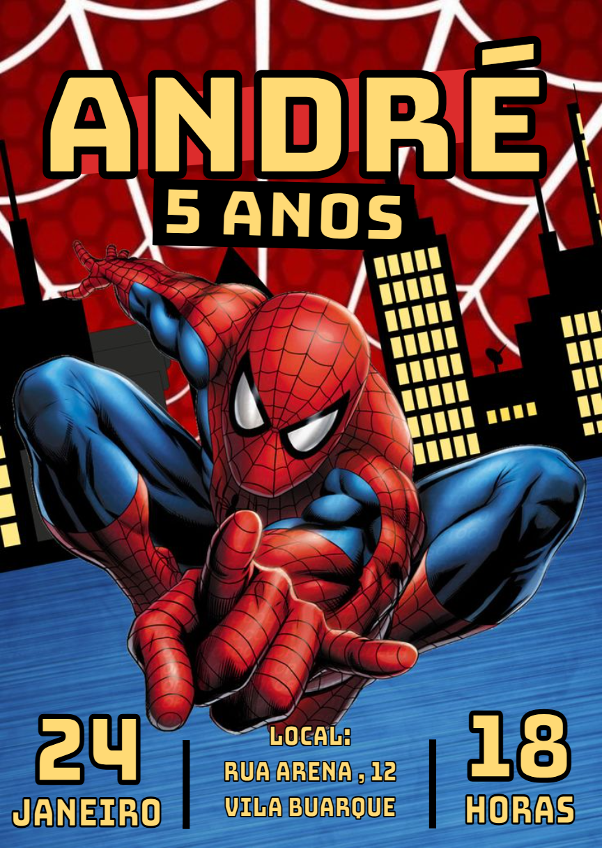 Convite Aniversário Homem Aranha para Editar Online Convite Aniversário Homem Aranha para Editar Online