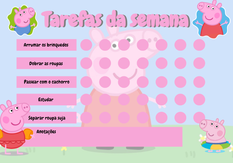 Quadro de Tarefas Peppa Pig Editável Online para Imprimir Quadro de Tarefas Peppa Pig Editável Online para Imprimir
