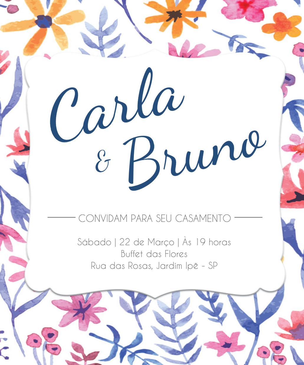 Convite de Casamento Floral Aquarela para Editar Online