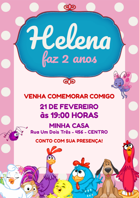 Convite Aniversário Galinha Pintadinha Rosa para Editar Online Convite Aniversário Galinha Pintadinha Rosa para Editar Online