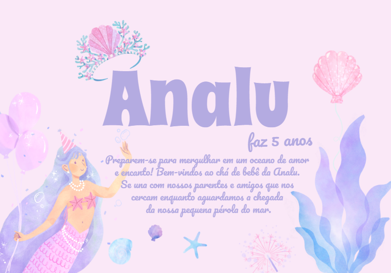 Arte Digital Festa Sereia Aquarela para Editar Online Arte Digital Festa Sereia Aquarela para Editar Online