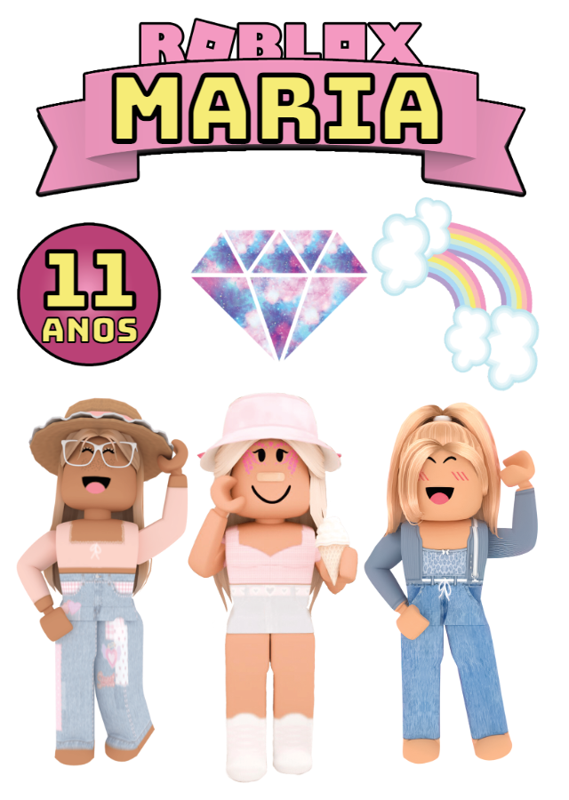Topo de Bolo Roblox Menina com Personagens para Editar Online Topo de Bolo Roblox Menina com Personagens para Editar Online