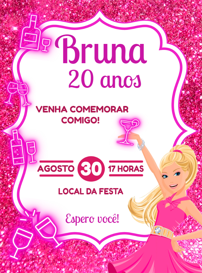 Convite Aniversário Barbie Drinks para Editar Online Convite Aniversário Barbie Drinks para Editar Online