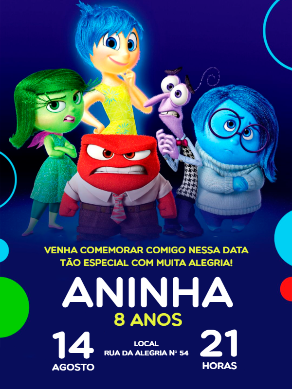 Convite de Aniversário Divertidamente com Personagens para Editar Convite de Aniversário Divertidamente com Personagens para Editar