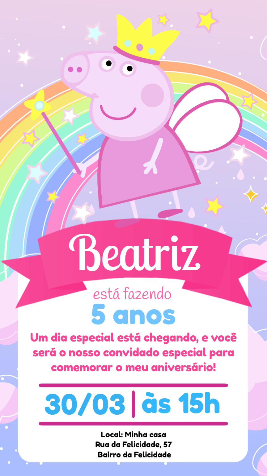 Convite Aniversário Peppa Pig Fada para Editar Online Convite Aniversário Peppa Pig Fada para Editar Online
