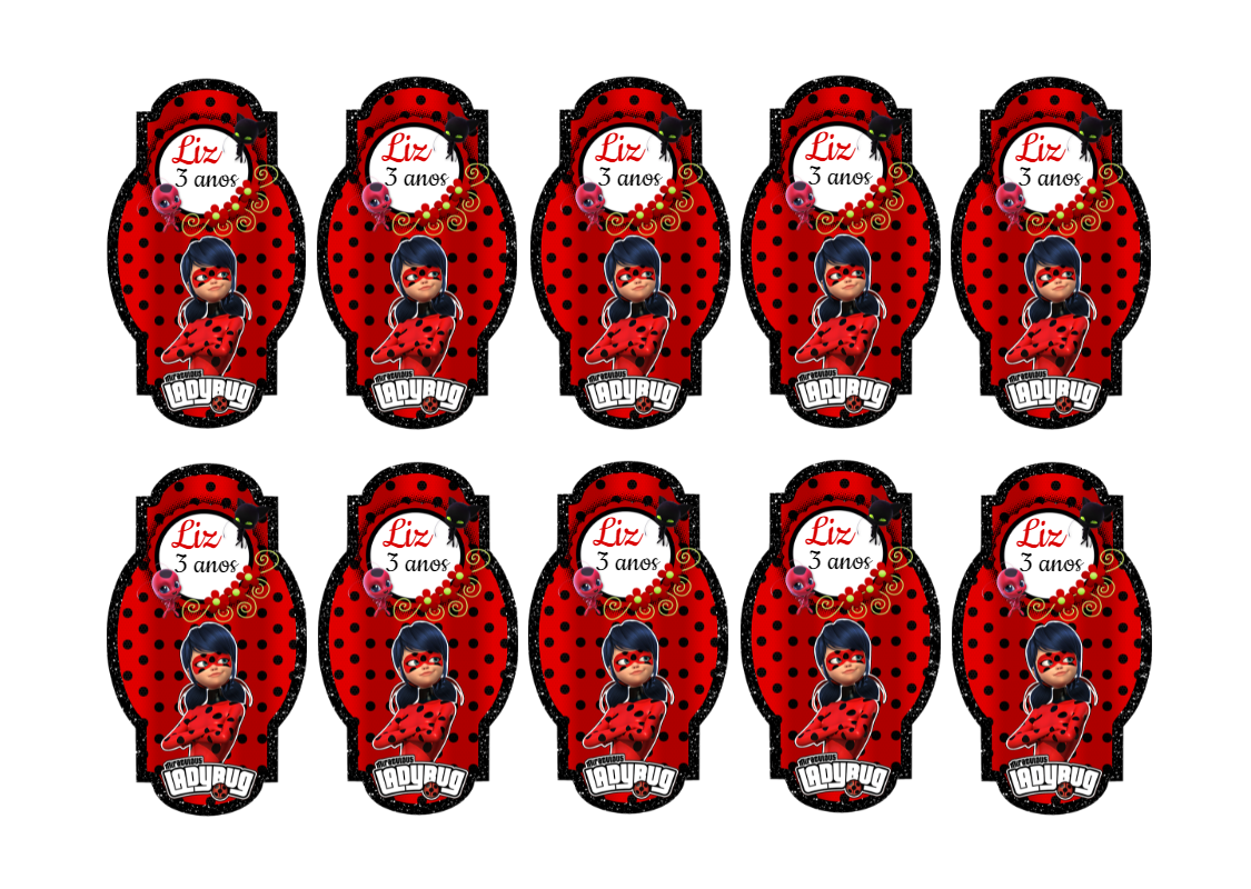 Adesivo Aniversário Ladybug para Editar e Imprimir