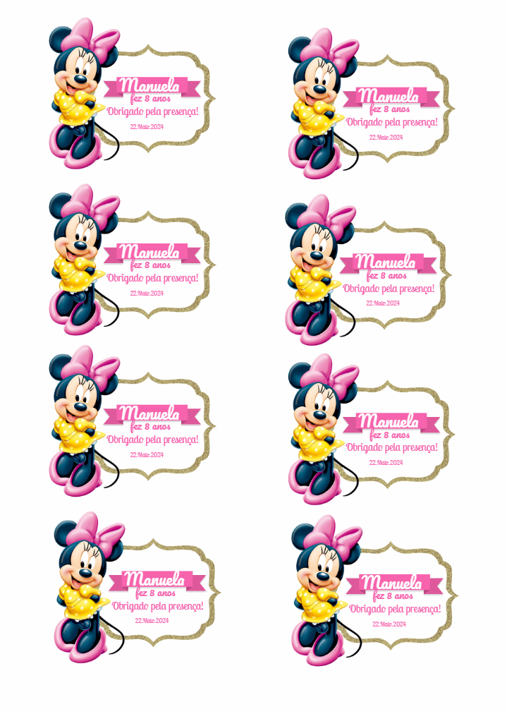 Tag de Agradecimento Minnie Mouse Editável para Festa Tag de Agradecimento Minnie Mouse Editável para Festa