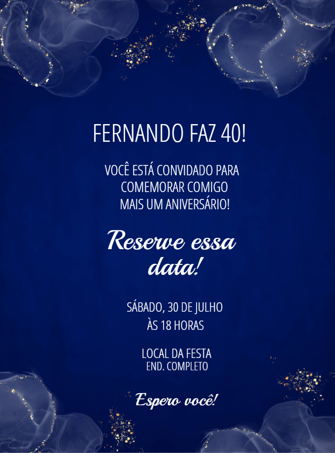 Convite de Aniversário Masculino Azul e Dourado para Editar Online Convite de Aniversário Masculino Azul e Dourado para Editar Online