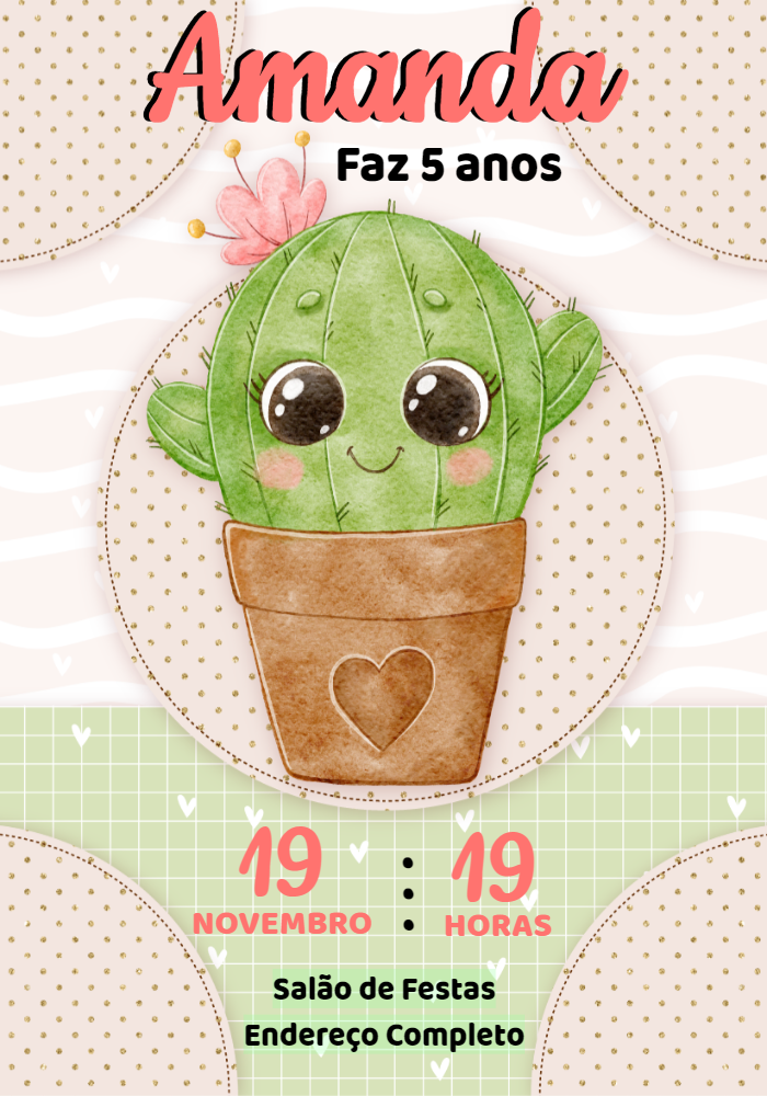 Convite Aniversário Cacto Fofo para Editar Online Convite Aniversário Cacto Fofo para Editar Online