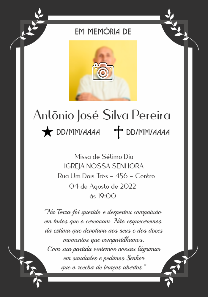 Convite Missa de Sétimo Dia com Foto para Editar Online Convite Missa de Sétimo Dia com Foto para Editar Online