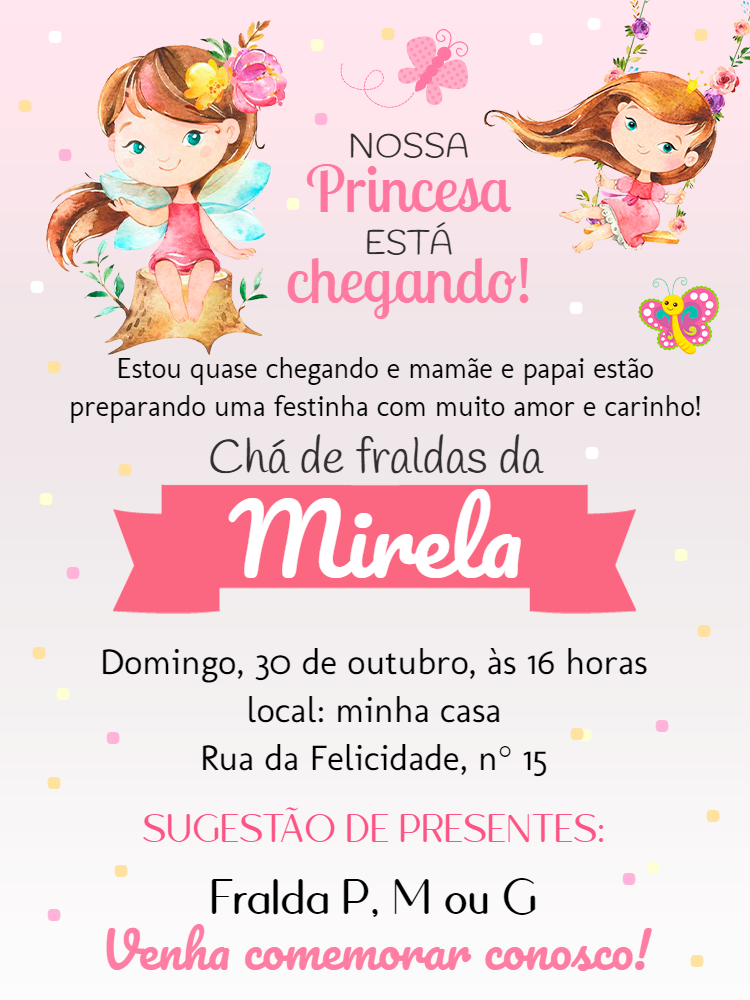 Convite Chá de Fraldas Jardim Encantado para Editar Online Convite Chá de Fraldas Jardim Encantado para Editar Online