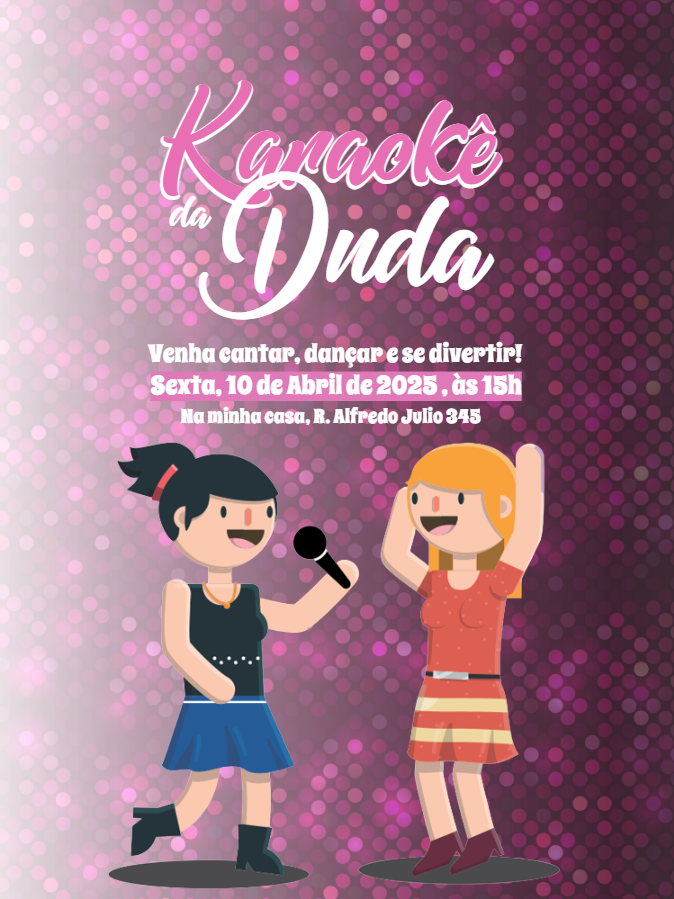 Convite de Aniversário Karaokê com Meninas para Editar Online Convite de Aniversário Karaokê com Meninas para Editar Online