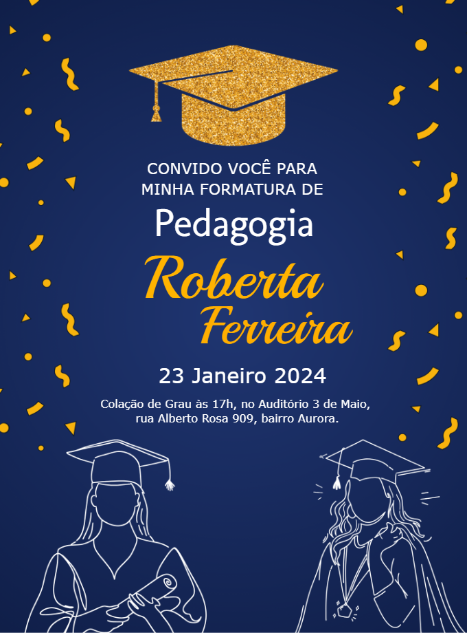 Convite Formatura Pedagogia Elegante Azul Dourado para Editar Convite Formatura Pedagogia Elegante Azul Dourado para Editar