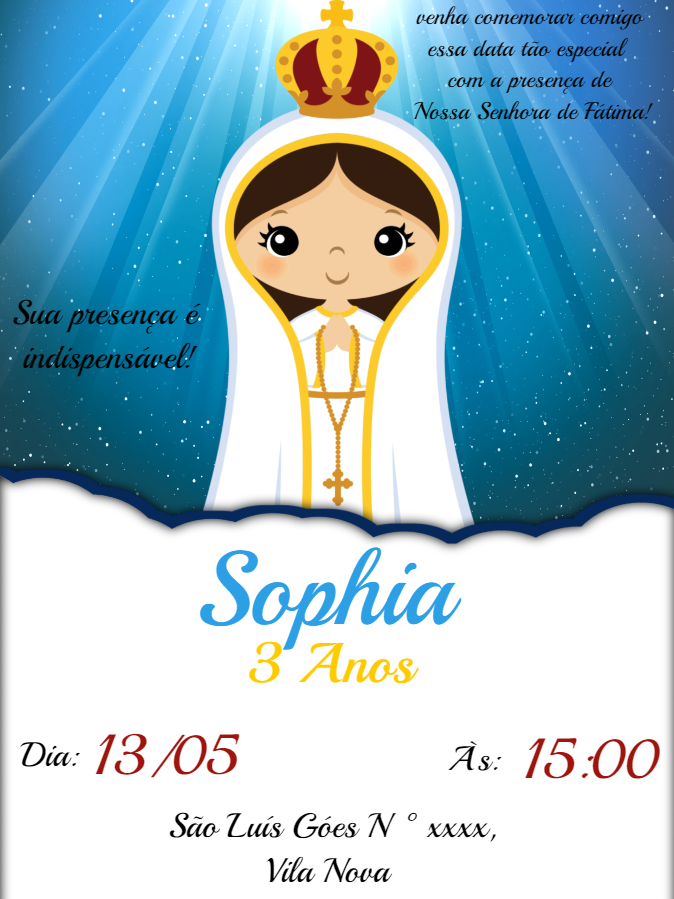 Convite Aniversário Nossa Senhora de Fátima para Editar Online Convite Aniversário Nossa Senhora de Fátima para Editar Online
