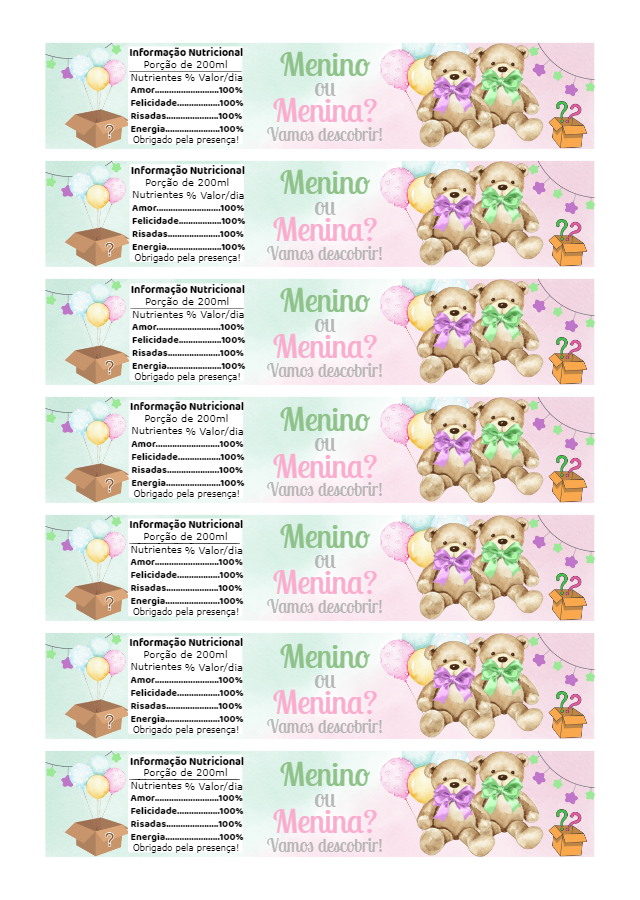 Rótulo Chá Revelação Ursinhos para Garrafa para Editar Online Rótulo Chá Revelação Ursinhos para Garrafa para Editar Online