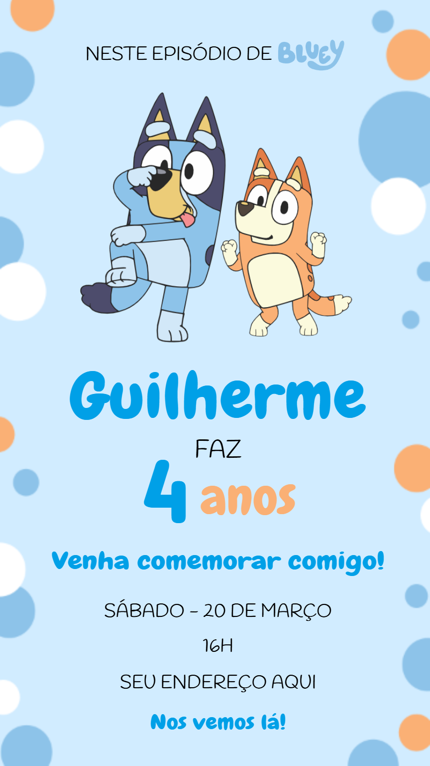 Convite de Aniversário Bluey e Bingo para Editar Online Convite de Aniversário Bluey e Bingo para Editar Online