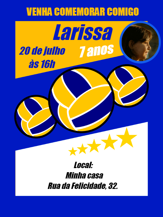 Convite Aniversário Vôlei com Foto para Editar Online Convite Aniversário Vôlei com Foto para Editar Online