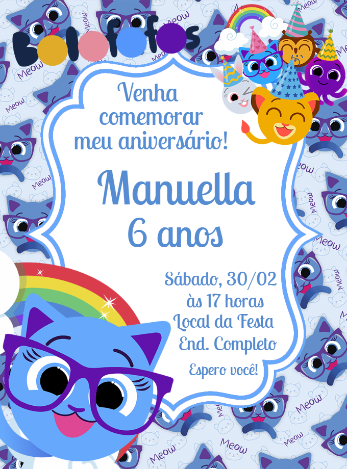 Convite de Aniversário Bolofofos para Editar Online Convite de Aniversário Bolofofos para Editar Online