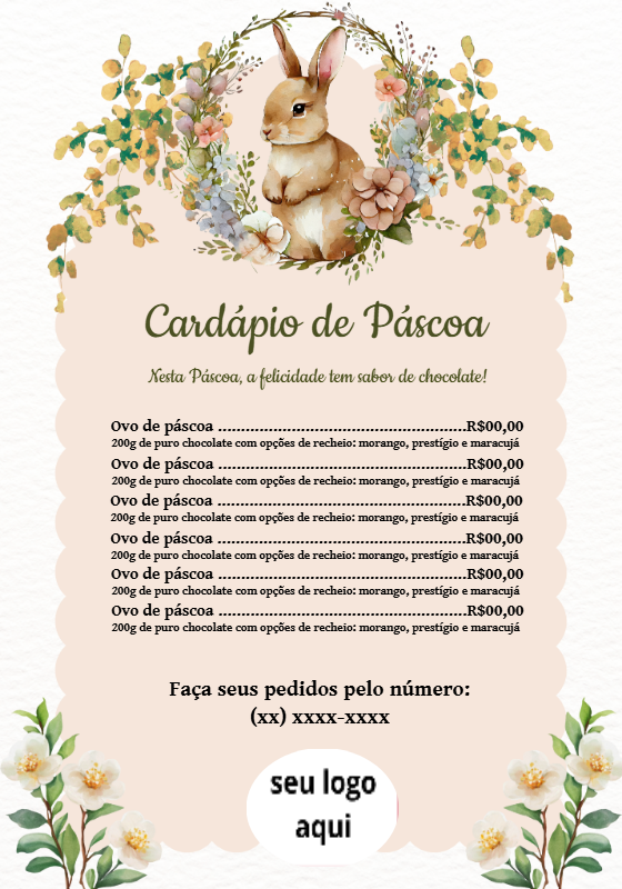 Cardápio de Páscoa com Coelho Floral para Editar Online Cardápio de Páscoa com Coelho Floral para Editar Online