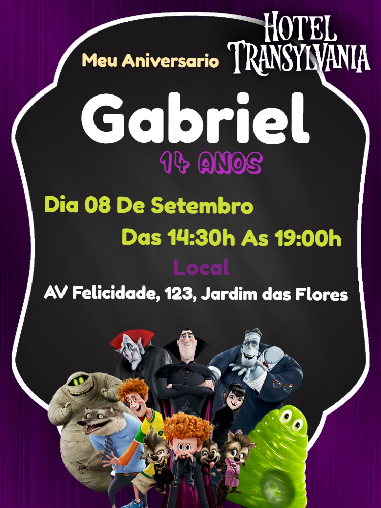 Convite Aniversário Hotel Transylvania com Personagens para Editar Convite Aniversário Hotel Transylvania com Personagens para Editar