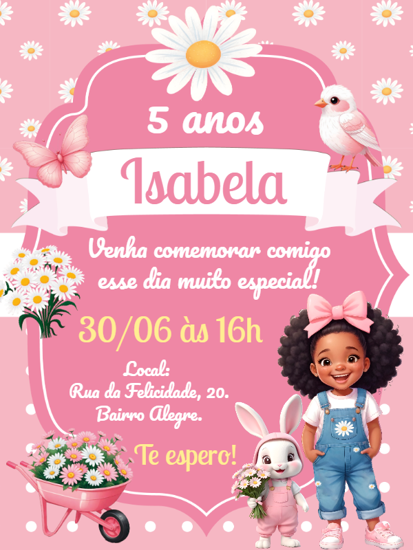 Convite Aniversário Jardim das Margaridas Menina para Editar Convite Aniversário Jardim das Margaridas Menina para Editar