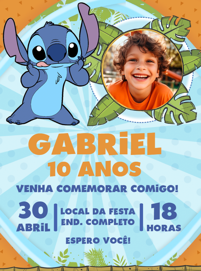 Convite Aniversário Stitch com Foto para Editar Online Convite Aniversário Stitch com Foto para Editar Online
