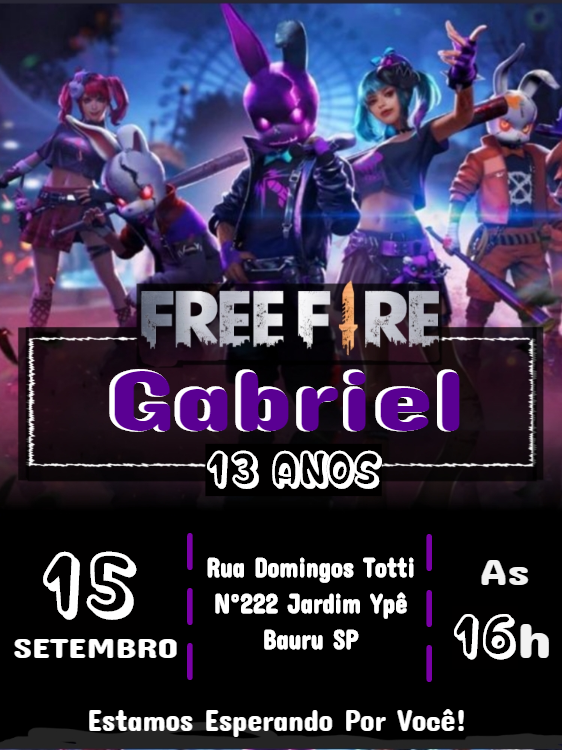 Convite de Aniversário Free Fire com Personagens para Editar Convite de Aniversário Free Fire com Personagens para Editar