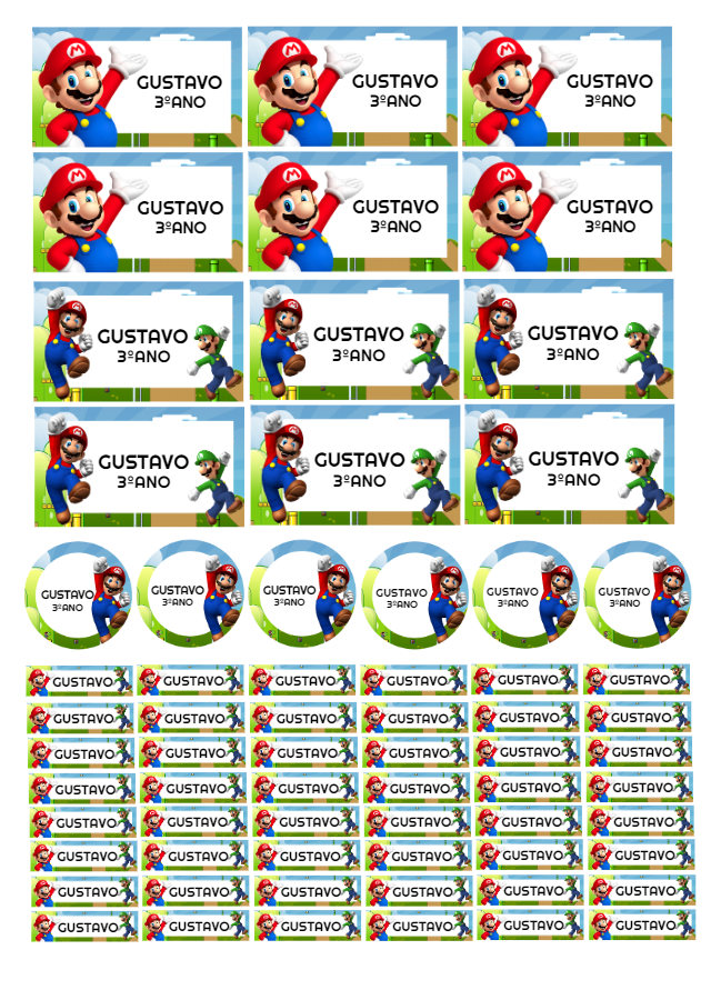 Kit de Etiquetas Escolares Super Mario para Editar Online