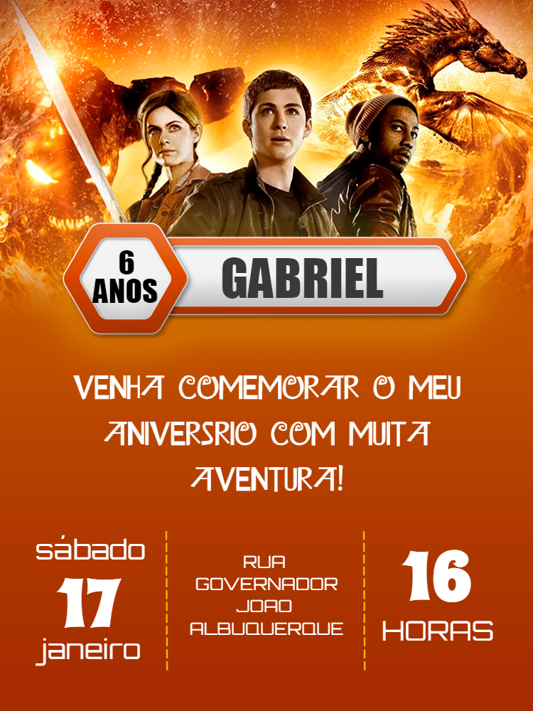 Convite de Aniversário Percy Jackson para Editar Online Convite de Aniversário Percy Jackson para Editar Online