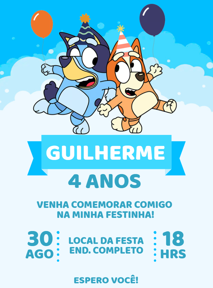 Convite de Aniversário Bluey e Bingo para Editar Online Convite de Aniversário Bluey e Bingo para Editar Online