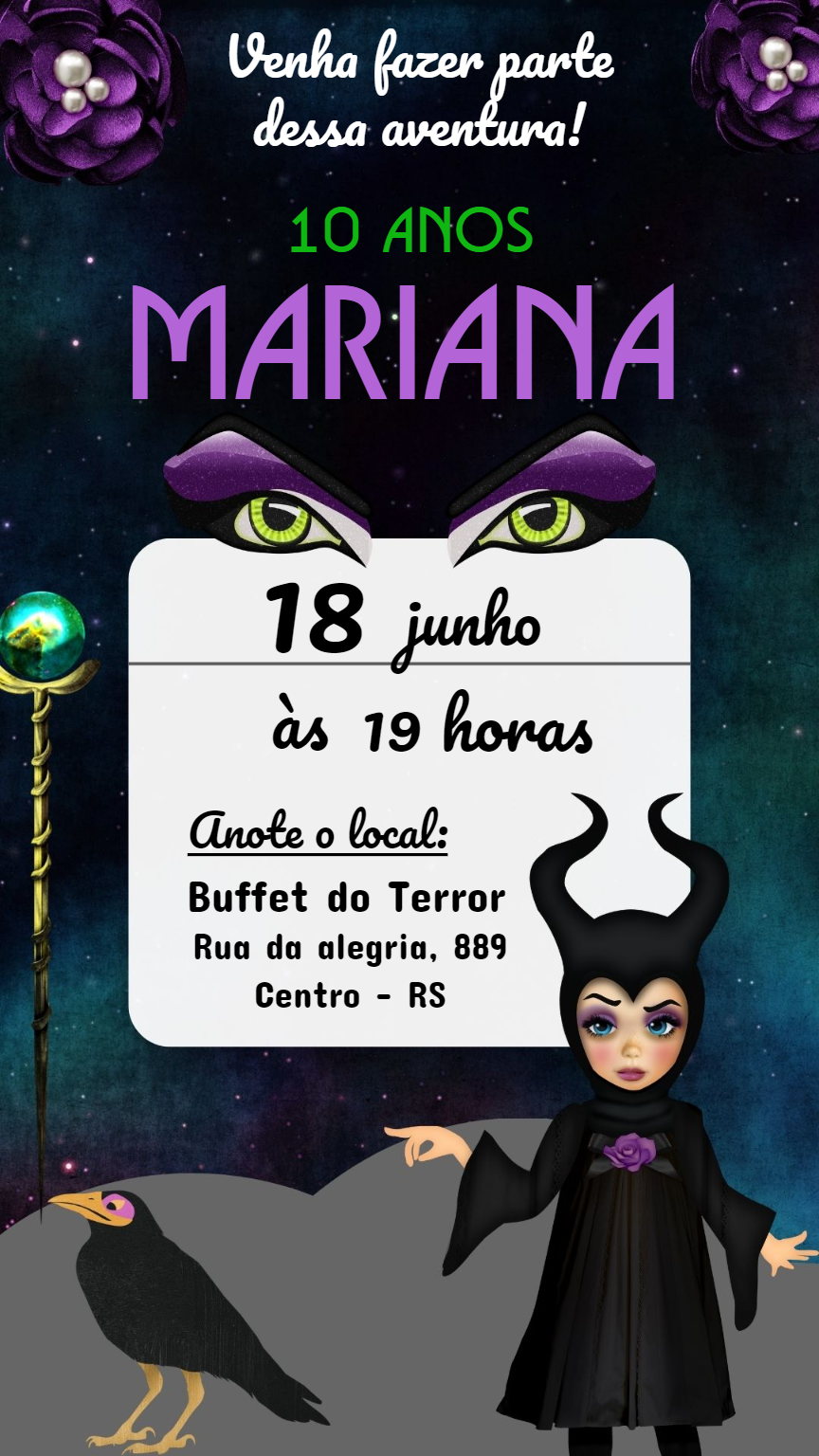 Convite de Aniversário Malévola para Editar Online e Imprimir Convite de Aniversário Malévola para Editar Online e Imprimir