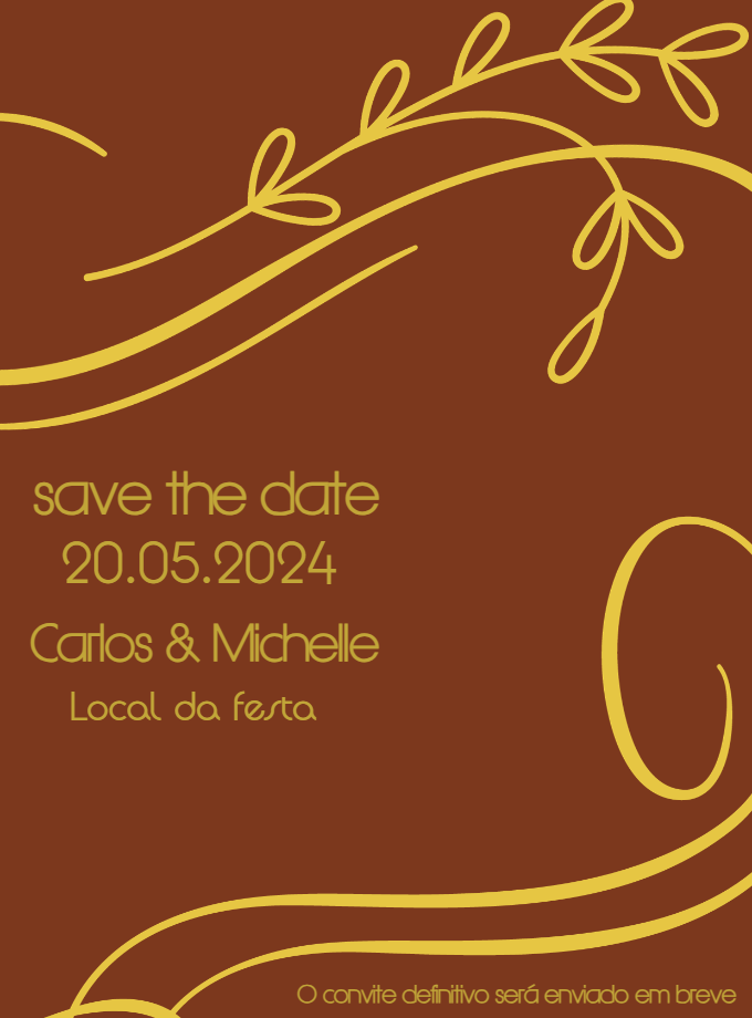 Convite Save the Date Casamento Terracota e Dourado para Editar
